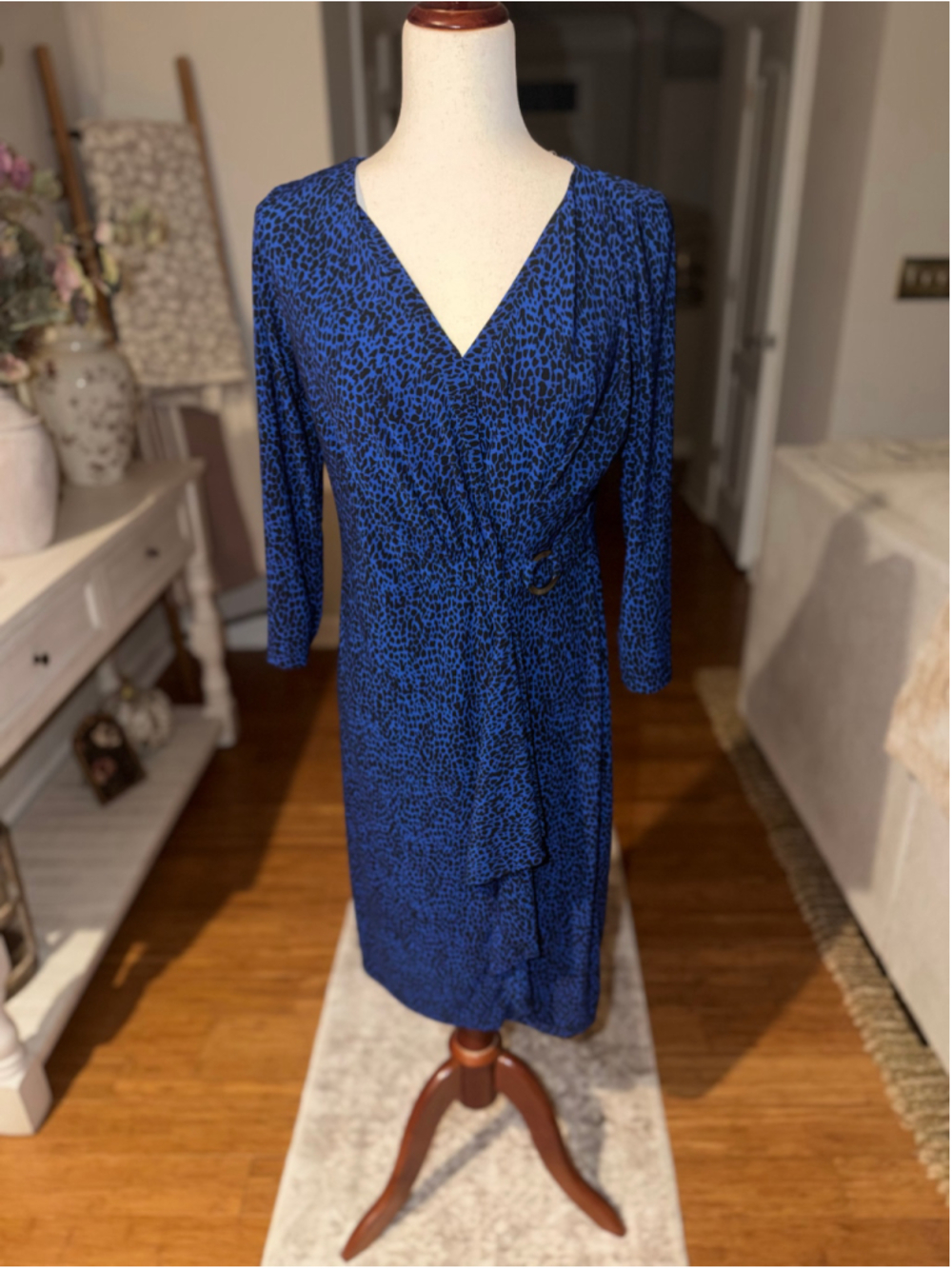 Jones New York Midi Dress Size 8 Blue Black Animal Print